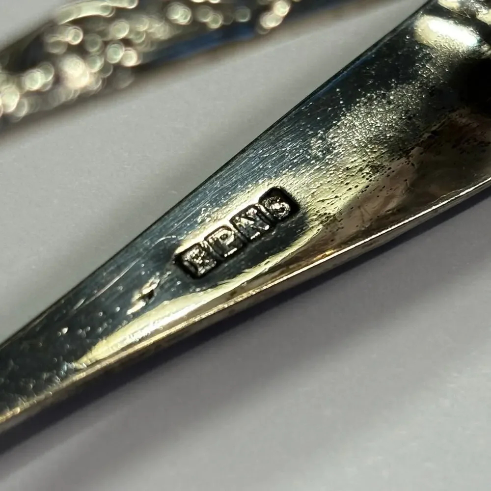 English silver sugar cube tongs EPNS spoon shaped Art Nouveau floral vintage
